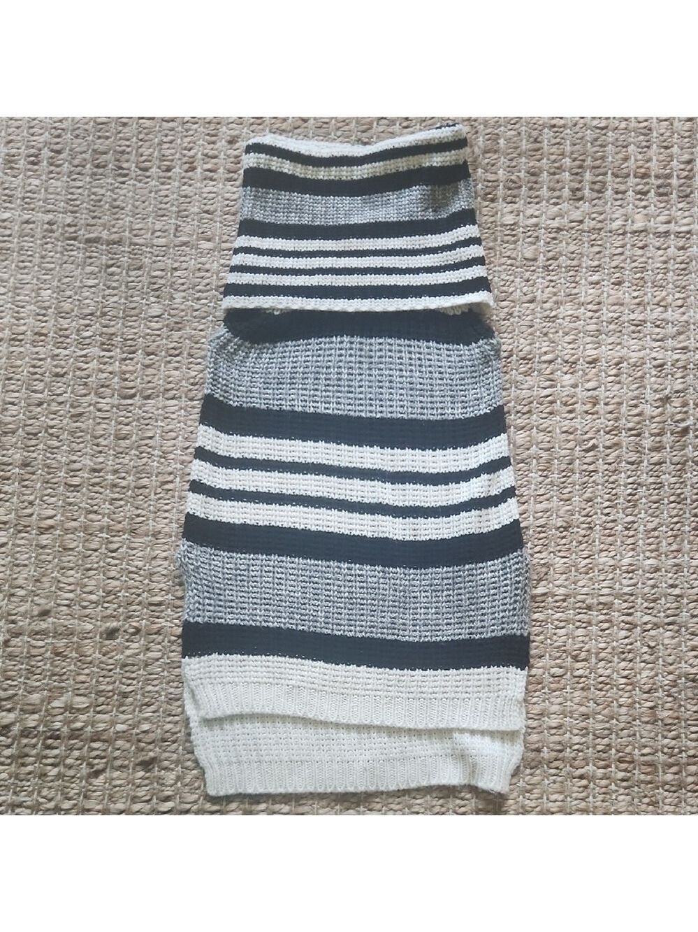 Poof! Gray and White Striped Turtlekneck Sweater Sleeveless Classy High Lo Tunic